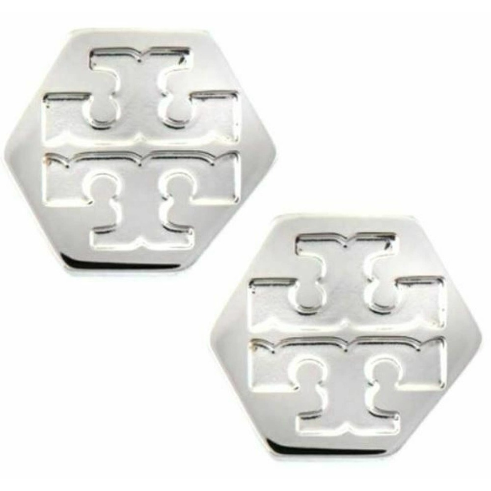 Tory Burch Women's Silver Plated Hexagon Logo Stud Earrings